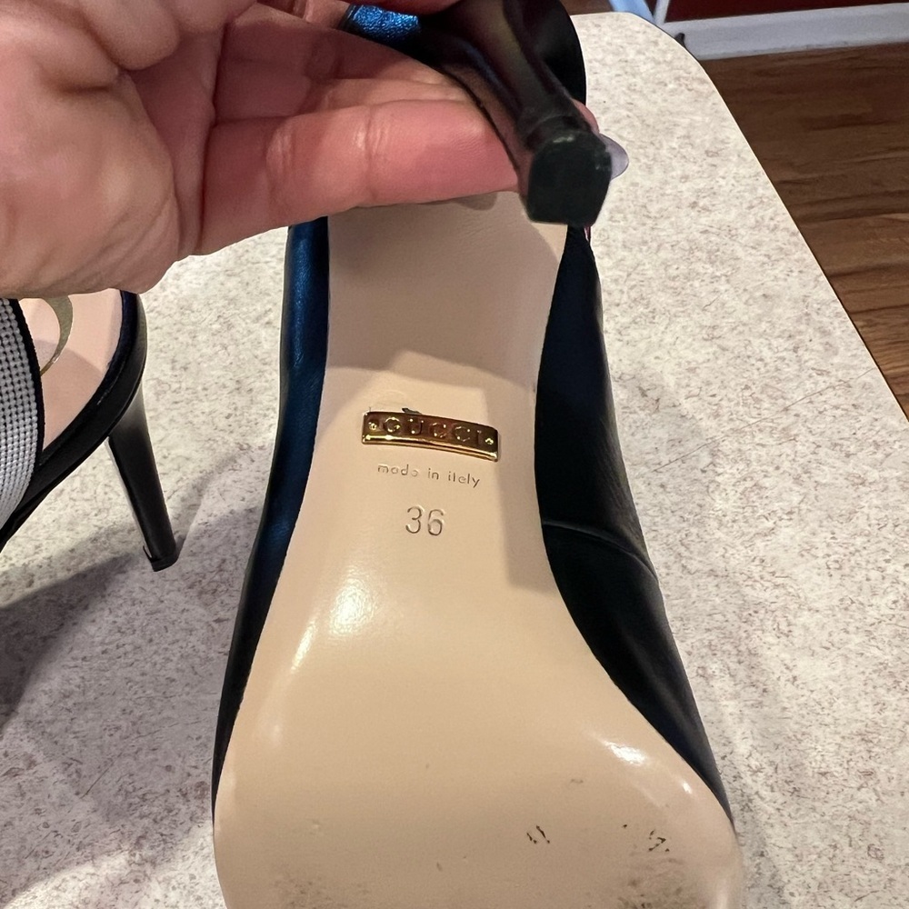 GUCCI SYLVIE WEB SLINGBACK BLACK LEATHER 3.25" HEELS PUMP SHOES 36 - Picture 12 of 14